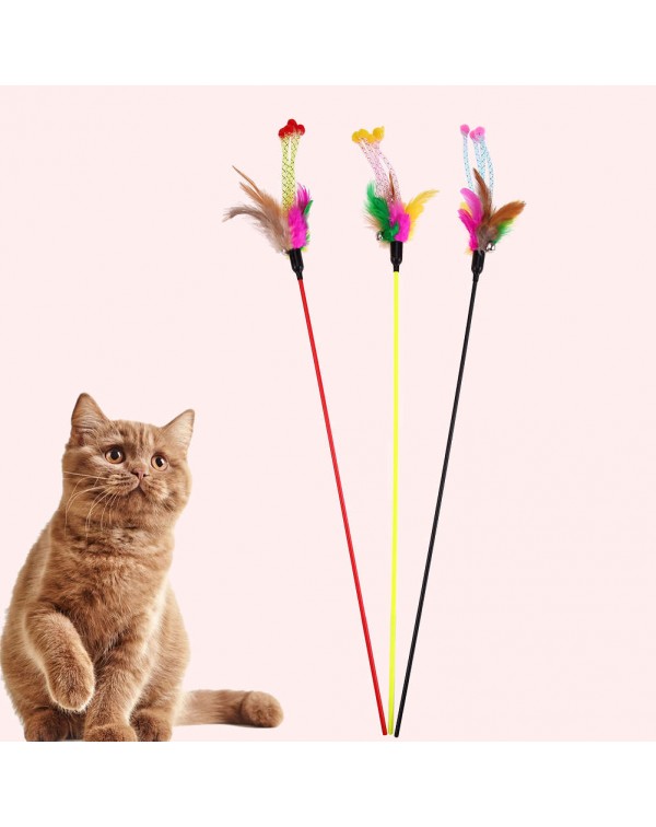 5pcs Funny Elastic Plastic Long Pole Colorful Flower Sticks Feather Tease