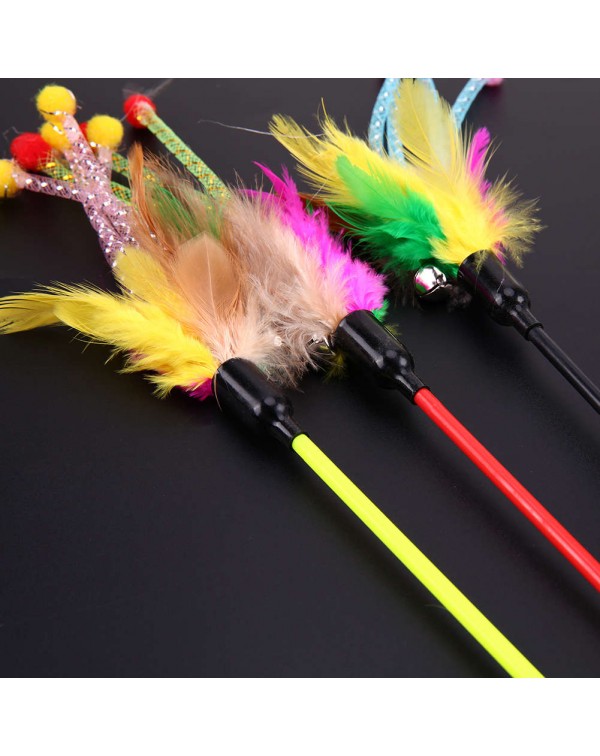 5pcs Funny Elastic Plastic Long Pole Colorful Flower Sticks Feather Tease