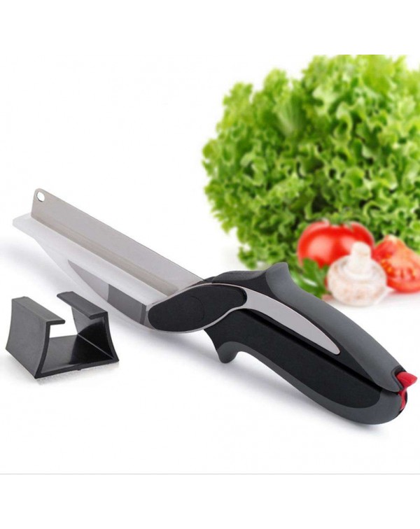 2 in 1 Food Chopper Cutter Kitchen Knife Scissors Shears Vegetable Slicer