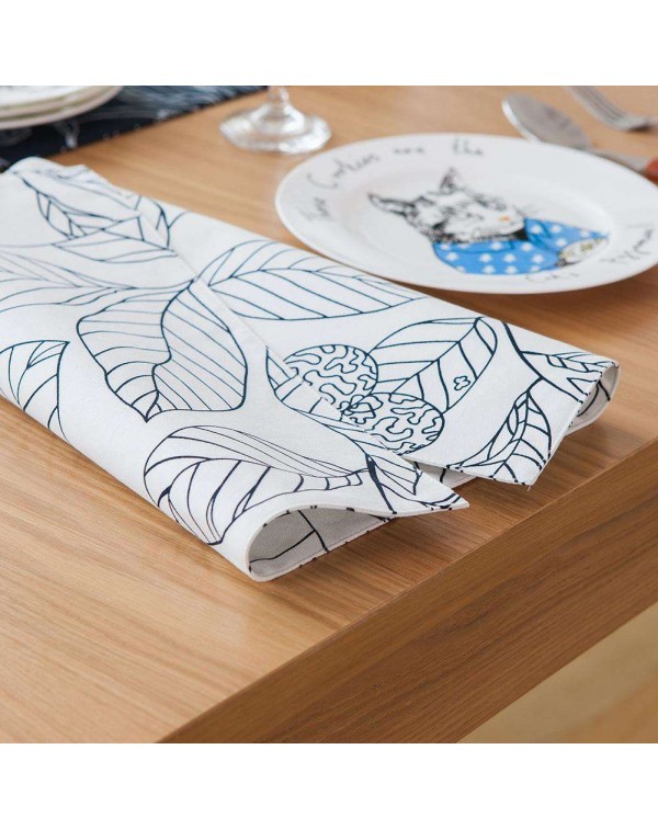 Leaves Printed Placemat Dining Table Mat Cotton Linen Disc Bowl Pads/White