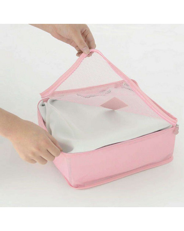 6pcs Waterproof Travel Bag Set Mesh Folding Luggage Organizer(Pink)