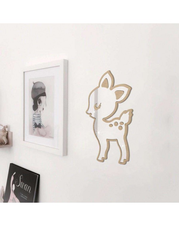 3D Wood Grain Deer Self-adhesive Acrylic Wall Hanging Decorative Mirror
