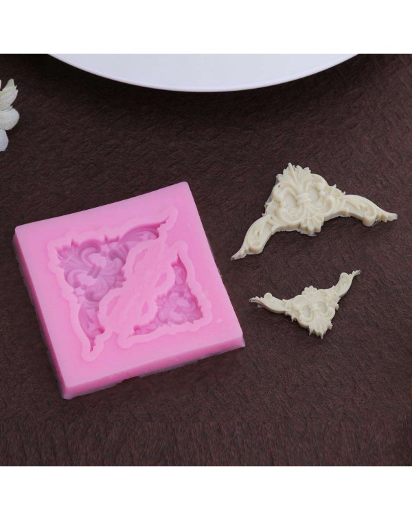 Vintage Relief Frame Silicone Mould Pink Fondant Die Cake Baking Mold