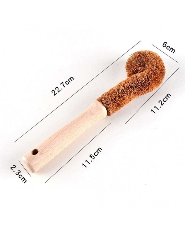 Natural Coconut Palm Wood Handle Glass Milk Bottle Coffeepot Cleaning Brush