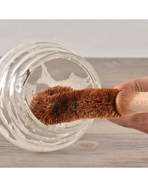 Natural Coconut Palm Wood Handle Glass Milk Bottle Coffeepot Cleaning Brush