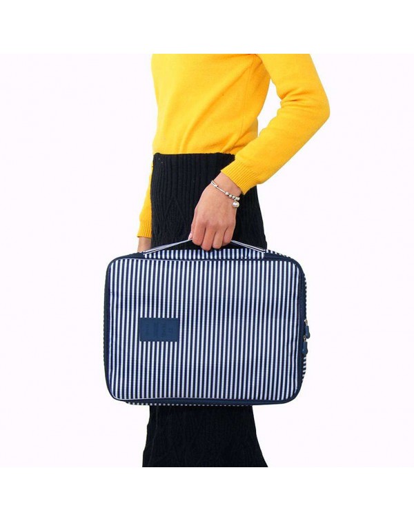 Foldable Oxford Shirt Tie Storage Bag Navy Blue Stripes Clothing Container