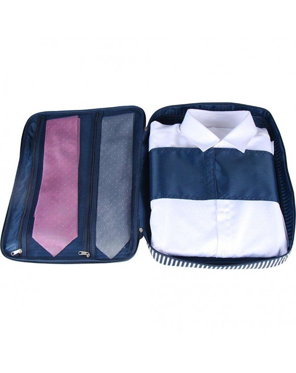 Foldable Oxford Shirt Tie Storage Bag Navy Blue Stripes Clothing Container