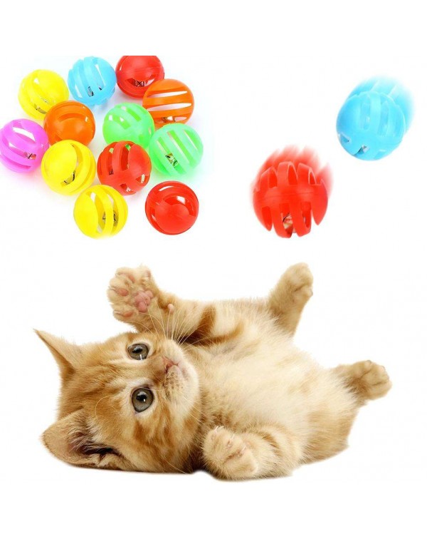 12pcs/set Plastic Hollow Ball Chew Bite Built-in Bell Balls Pet Cat Toys
