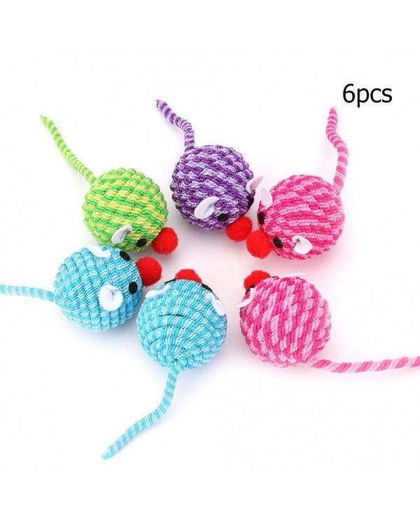 6pcs/set Pet Cotton Rope Round Mouse Cat Simulation Mice Playing Toys