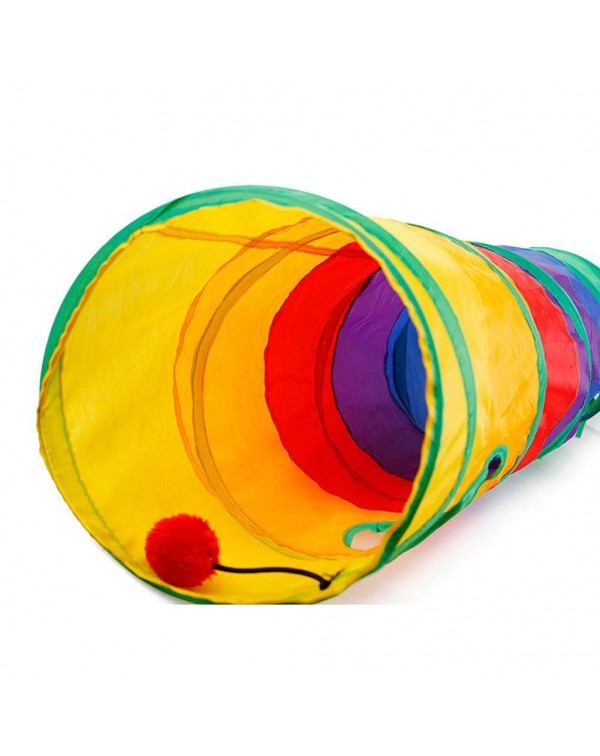 Colorful Rainbow Foldable Pet Cat Single Tunnel Toys Hanging Ball Play Tube